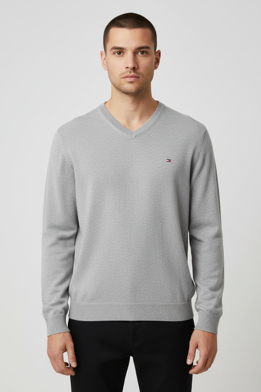 Tommy Hilfiger Premium Cotton Herren Pullover Grau Größe XL