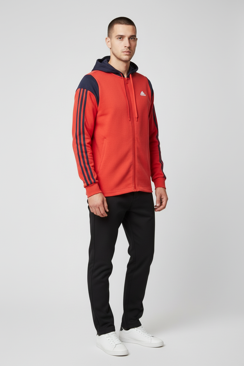 Adidas Herren Kapuzenpullover Rot Blau Größe M