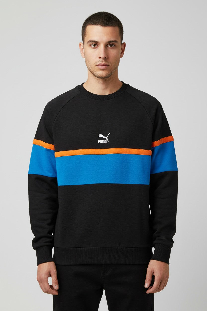 Puma Herren Sweatshirt Schwarz Blau Orange Größe S