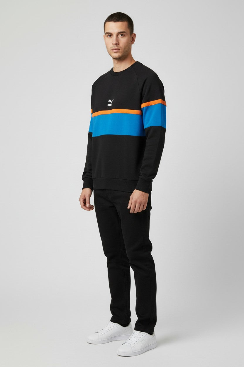 Puma Herren Sweatshirt Schwarz Blau Orange Größe S