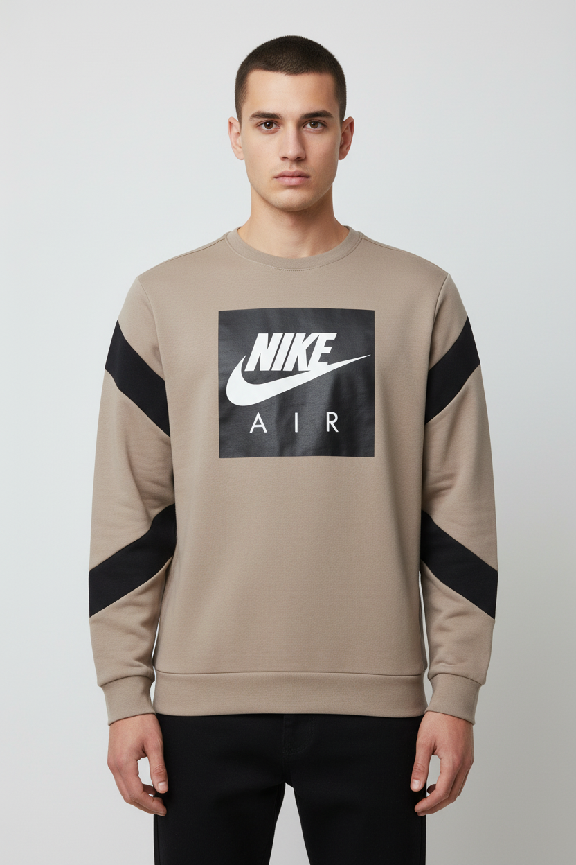 Nike Air Herren Sweatshirt Beige Schwarz Weiß Größe M