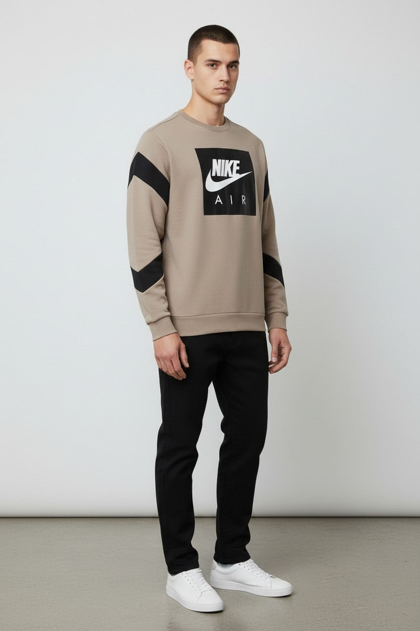 Nike Air Herren Sweatshirt Beige Schwarz Weiß Größe M