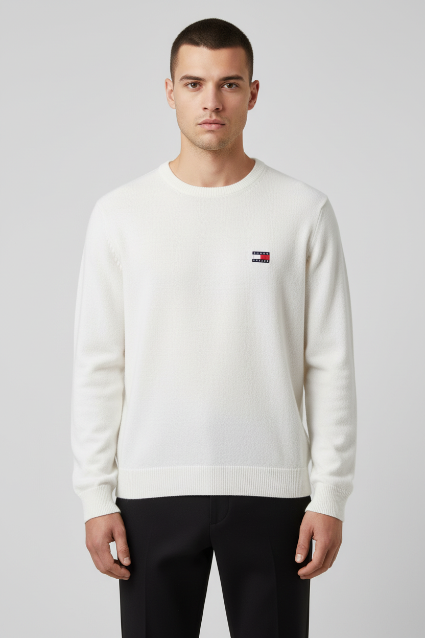 Tommy Hilfiger Jeans Herren Strickpullover Weiß Größe L