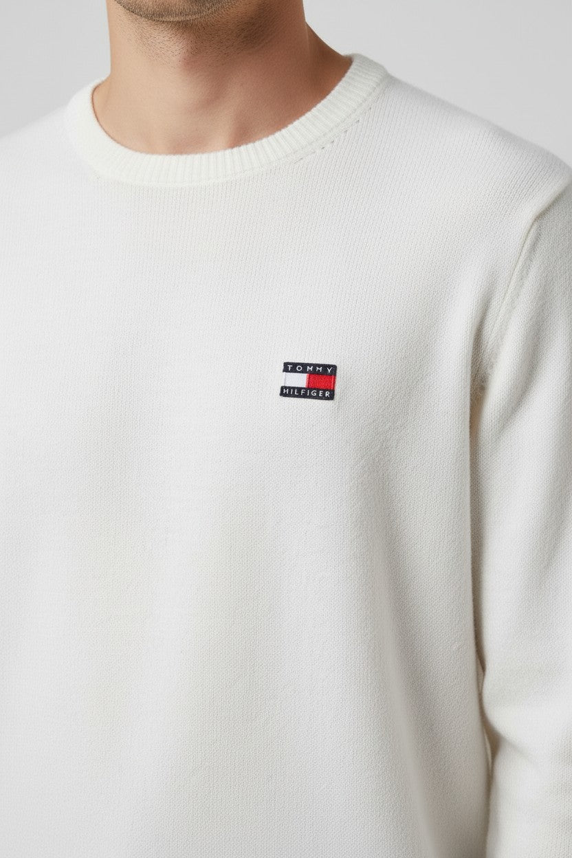 Tommy Hilfiger Jeans Herren Strickpullover Weiß Größe L