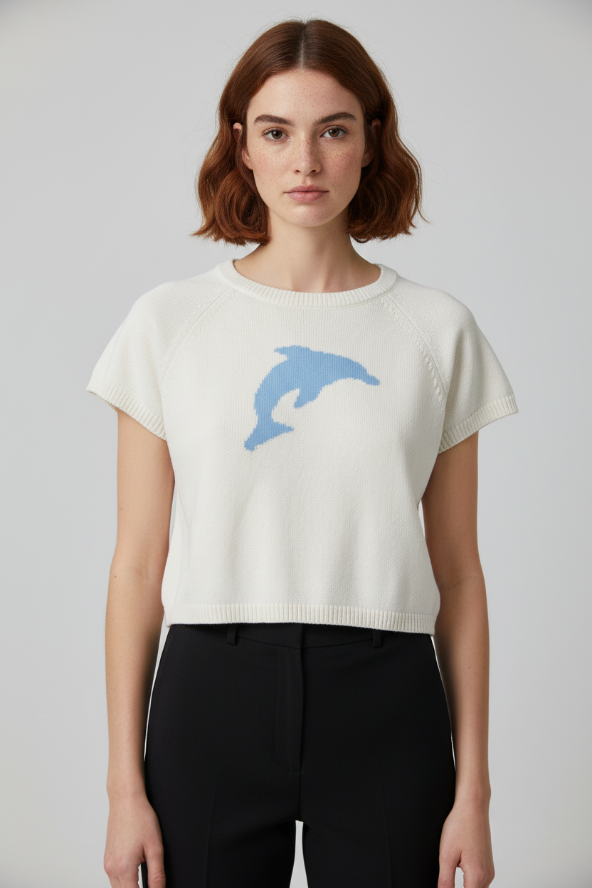 Cropp Damen Top Weiß Blau Größe XL