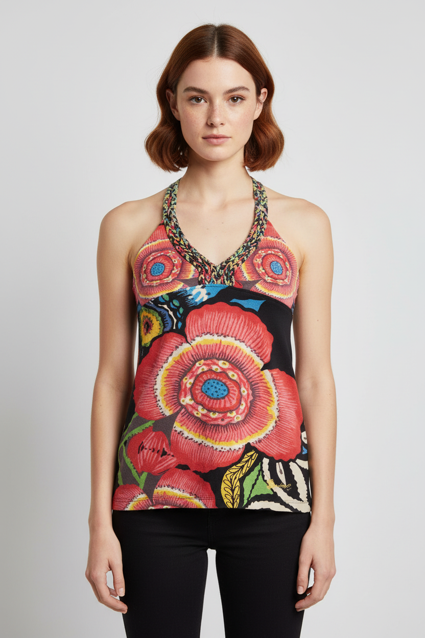 Desigual Damen Top Schwarz Mehrfarbig Größe S