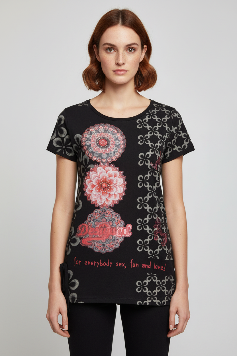 Desigual Damen Top Schwarz/Pink Größe S