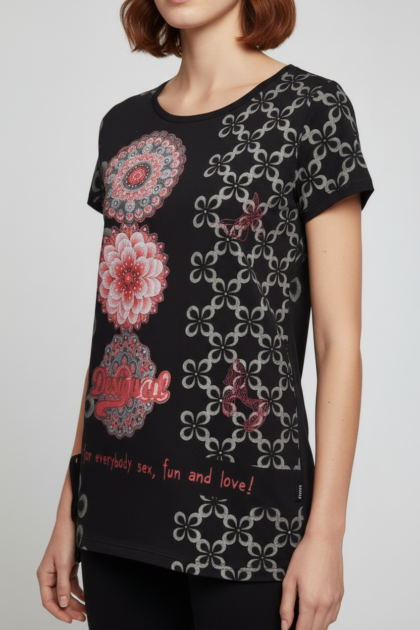 Desigual Damen Top Schwarz/Pink Größe S