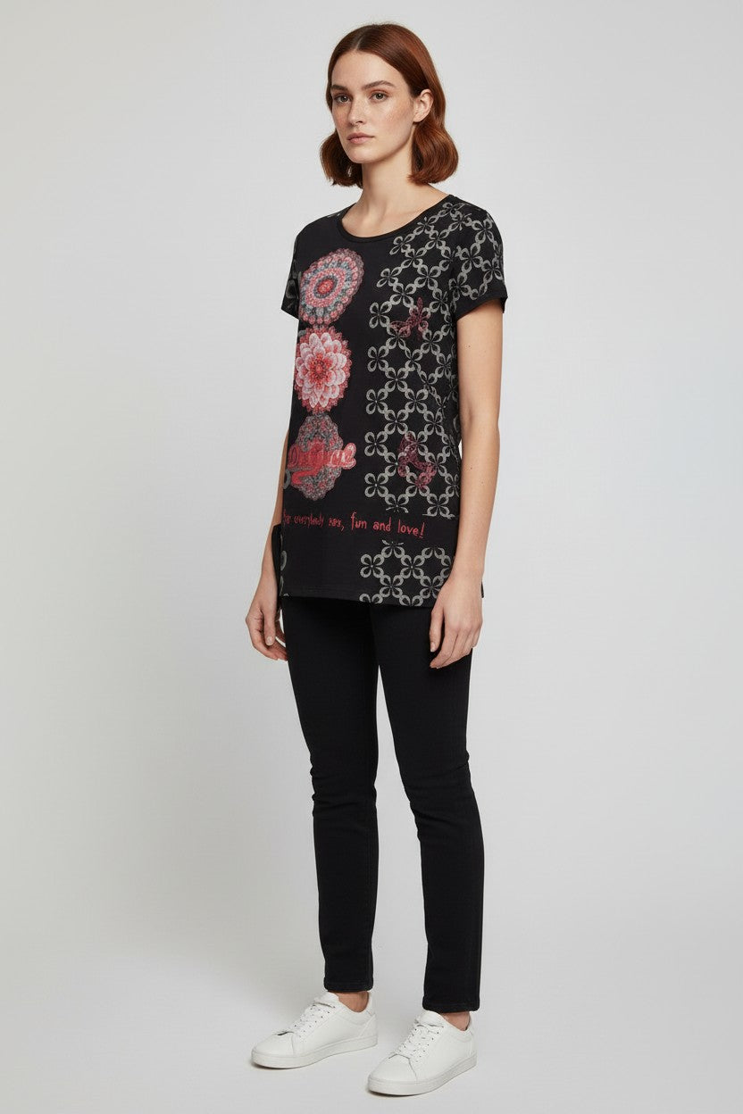 Desigual Damen Top Schwarz/Pink Größe S