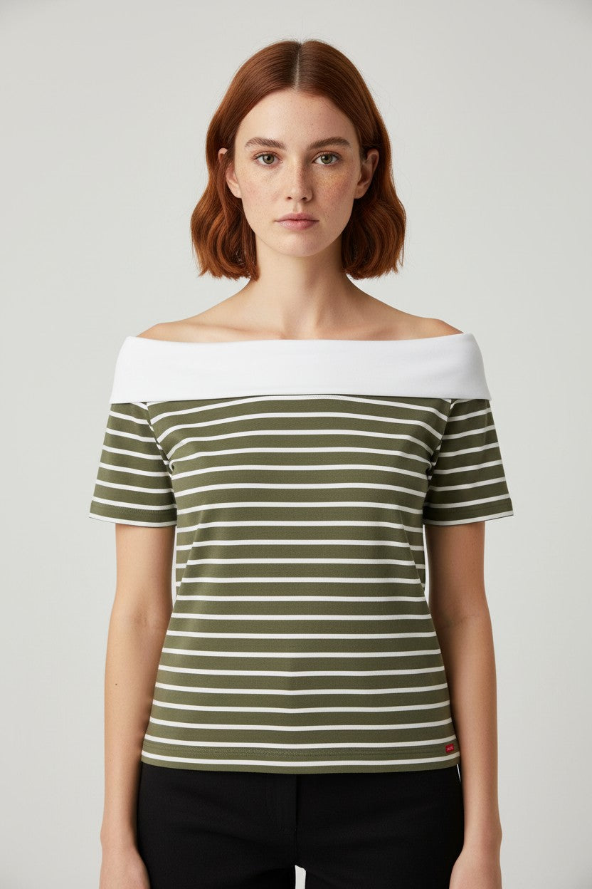 ESPRIT Damen Top Grün/Weiß Größe XL
