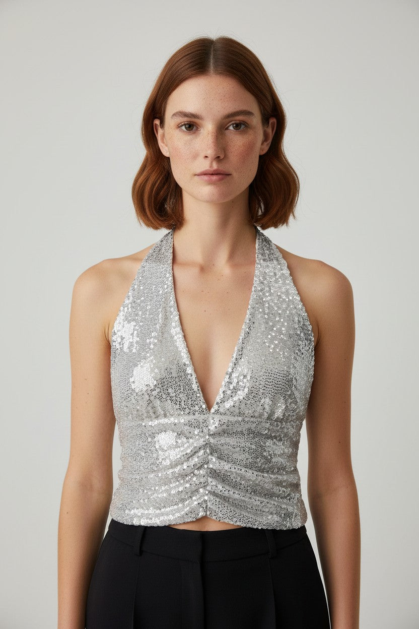 Gina Tricot Damen Top Silber Beige Größe M