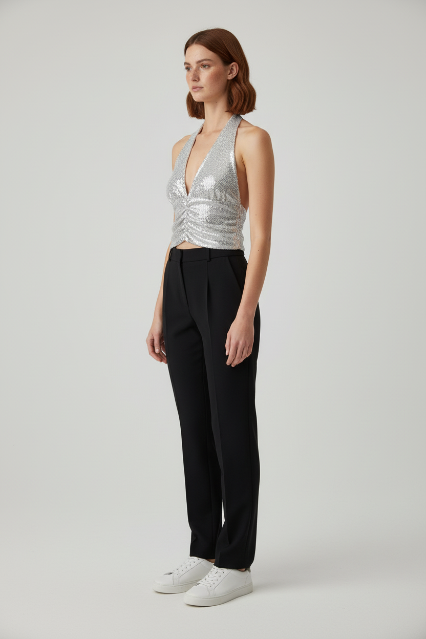 Gina Tricot Damen Top Silber Beige Größe M