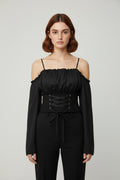 Romwe Damen Top Schwarz Größe L