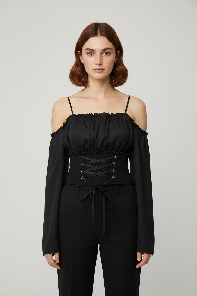 Romwe Damen Top Schwarz Größe L