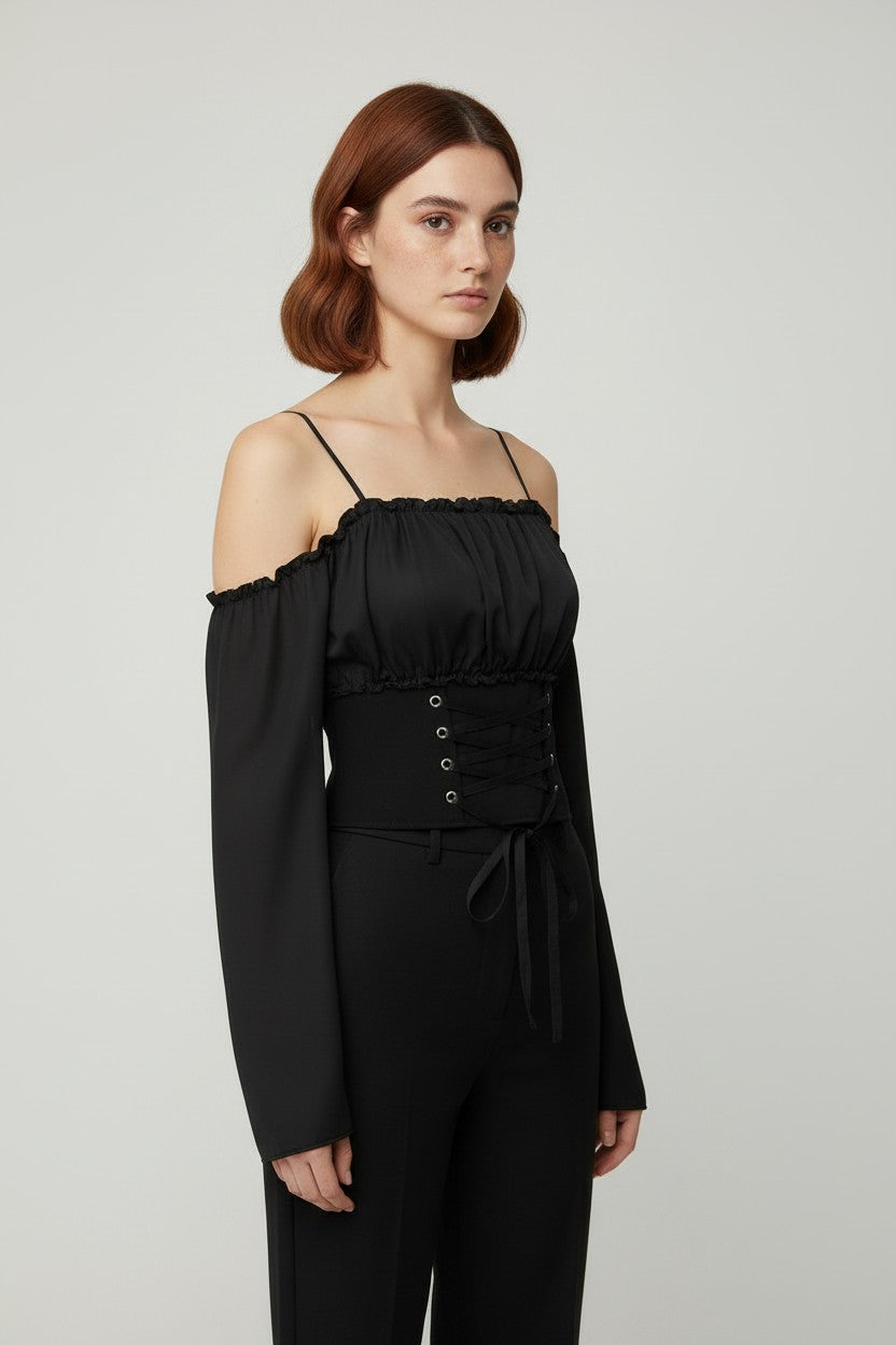 Romwe Damen Top Schwarz Größe L