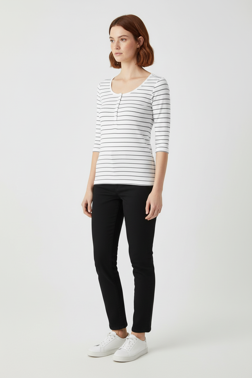 C&A Damen Top Weiß Schwarz Größe S