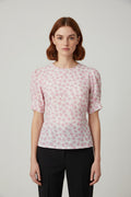 Damen Top Beige Pink Blumen Größe M
