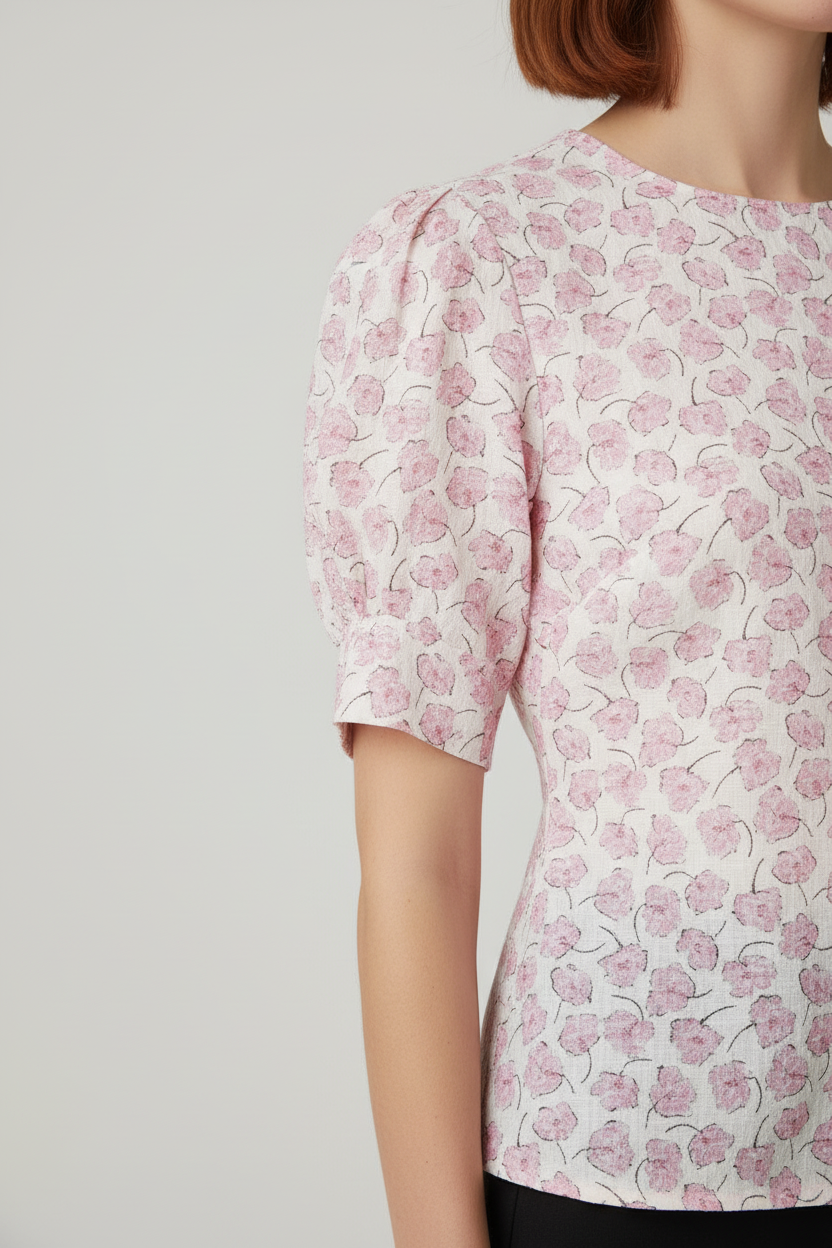 Damen Top Beige Pink Blumen Größe M