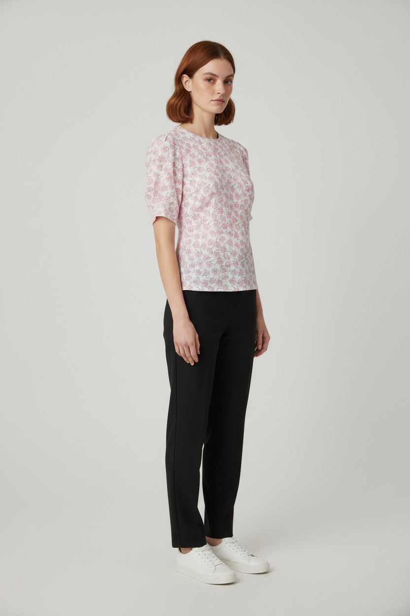 Damen Top Beige Pink Blumen Größe M