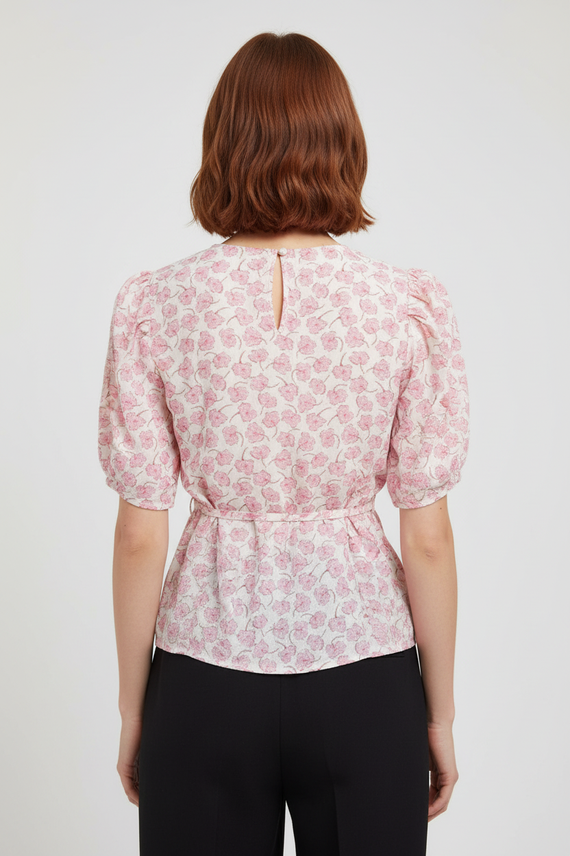 Damen Top Beige Pink Blumen Größe M