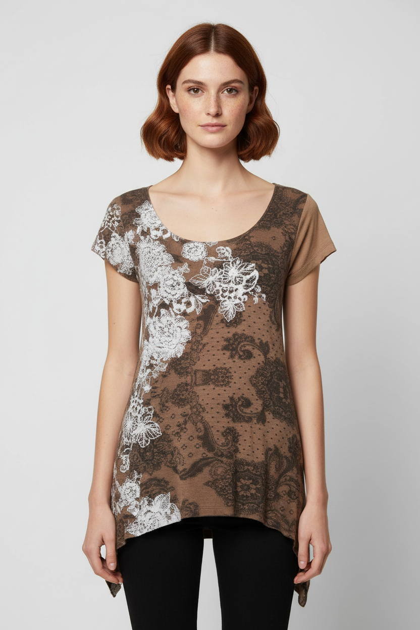 Desigual Damen Top Braun Weiß Größe L