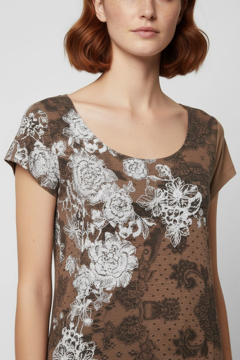 Desigual Damen Top Braun Weiß Größe L
