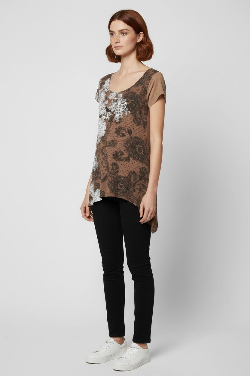 Desigual Damen Top Braun Weiß Größe L