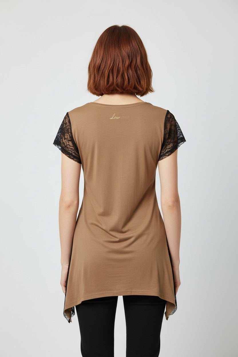 Desigual Damen Top Braun Weiß Größe L