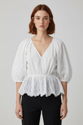 H&M Damen Peplum Top Weiß Größe L