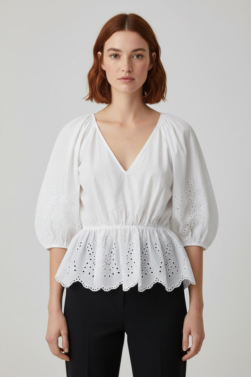 H&M Damen Peplum Top Weiß Größe L