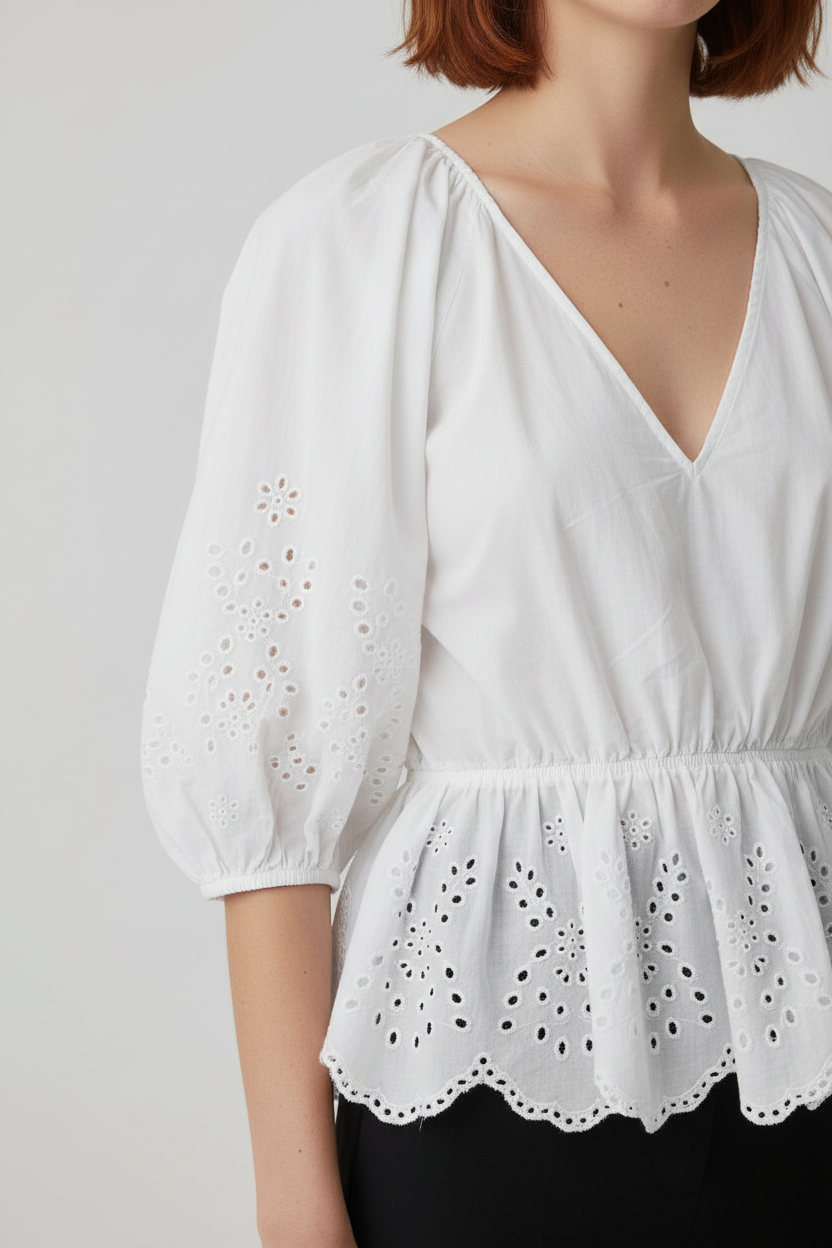 H&M Damen Peplum Top Weiß Größe L