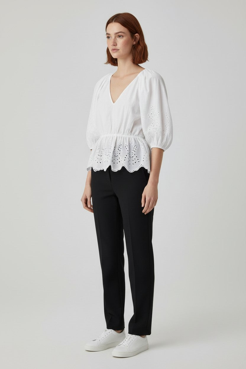 H&M Damen Peplum Top Weiß Größe L
