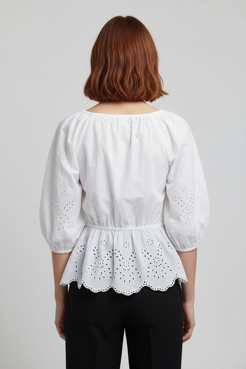 H&M Damen Peplum Top Weiß Größe L