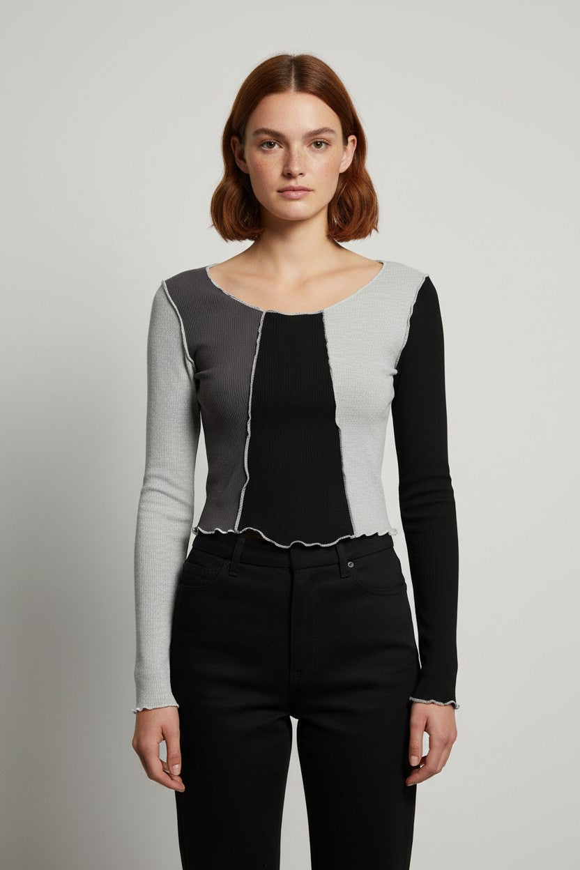 Vogue Sexy Lounge Damen Top Grau Schwarz Größe L