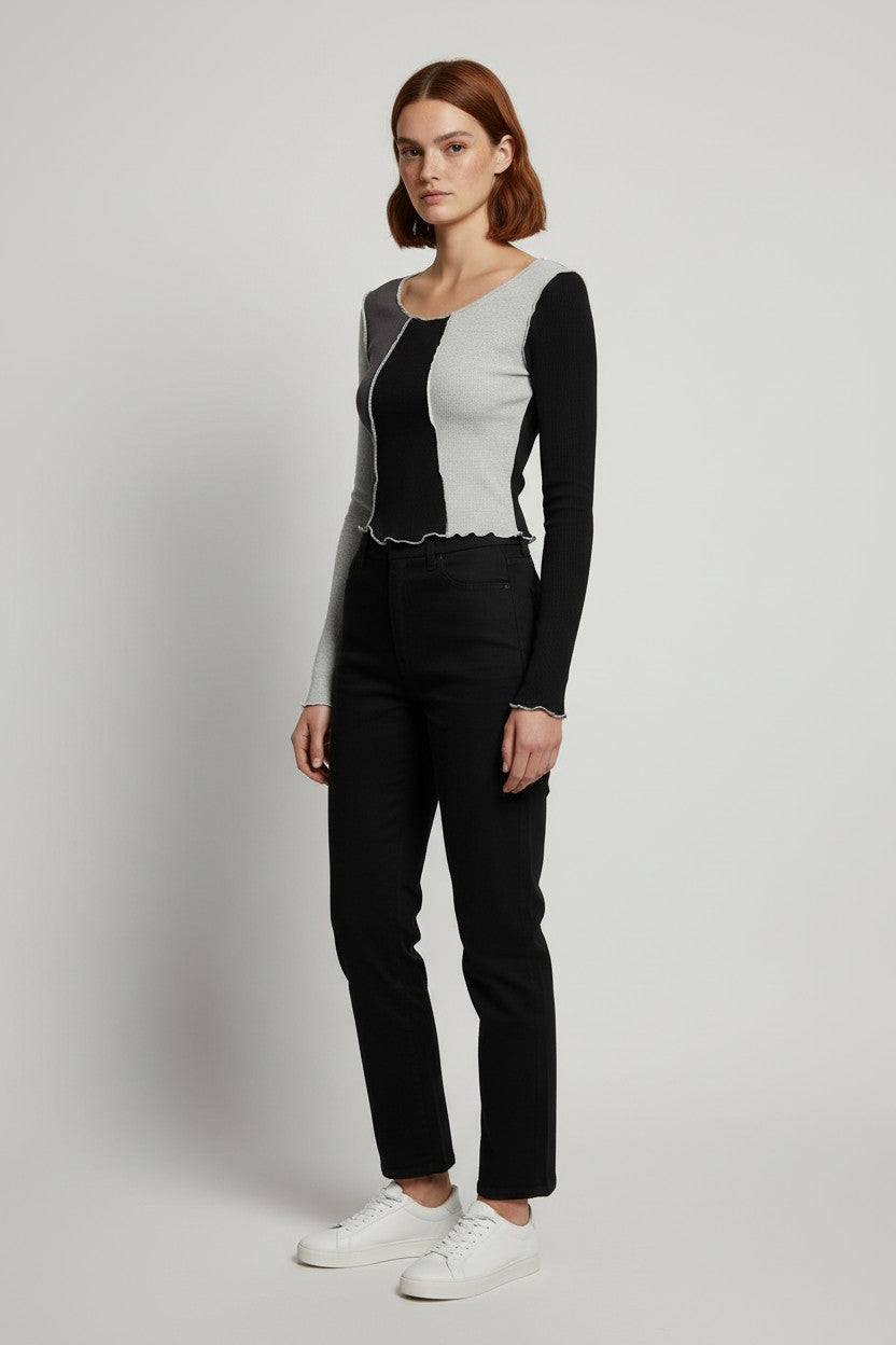 Vogue Sexy Lounge Damen Top Grau Schwarz Größe L