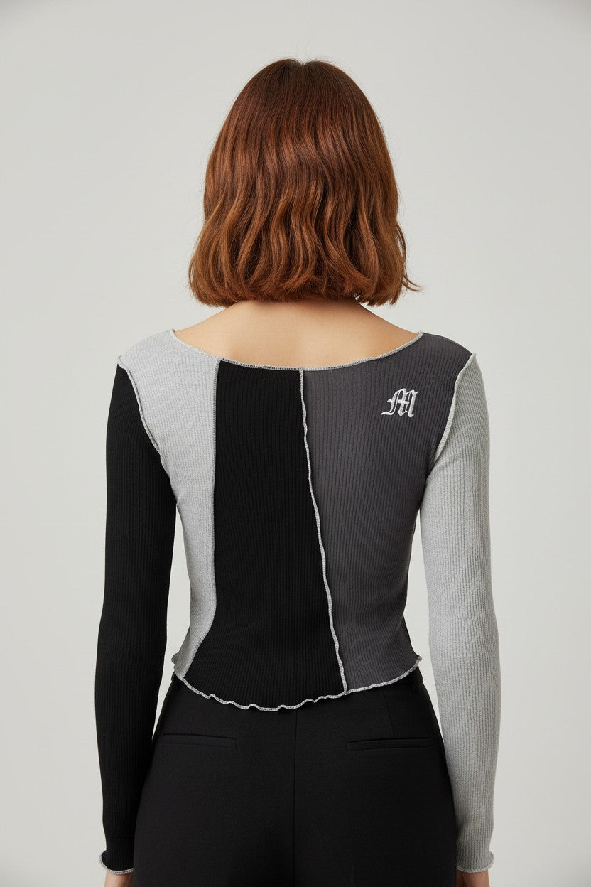 Vogue Sexy Lounge Damen Top Grau Schwarz Größe L
