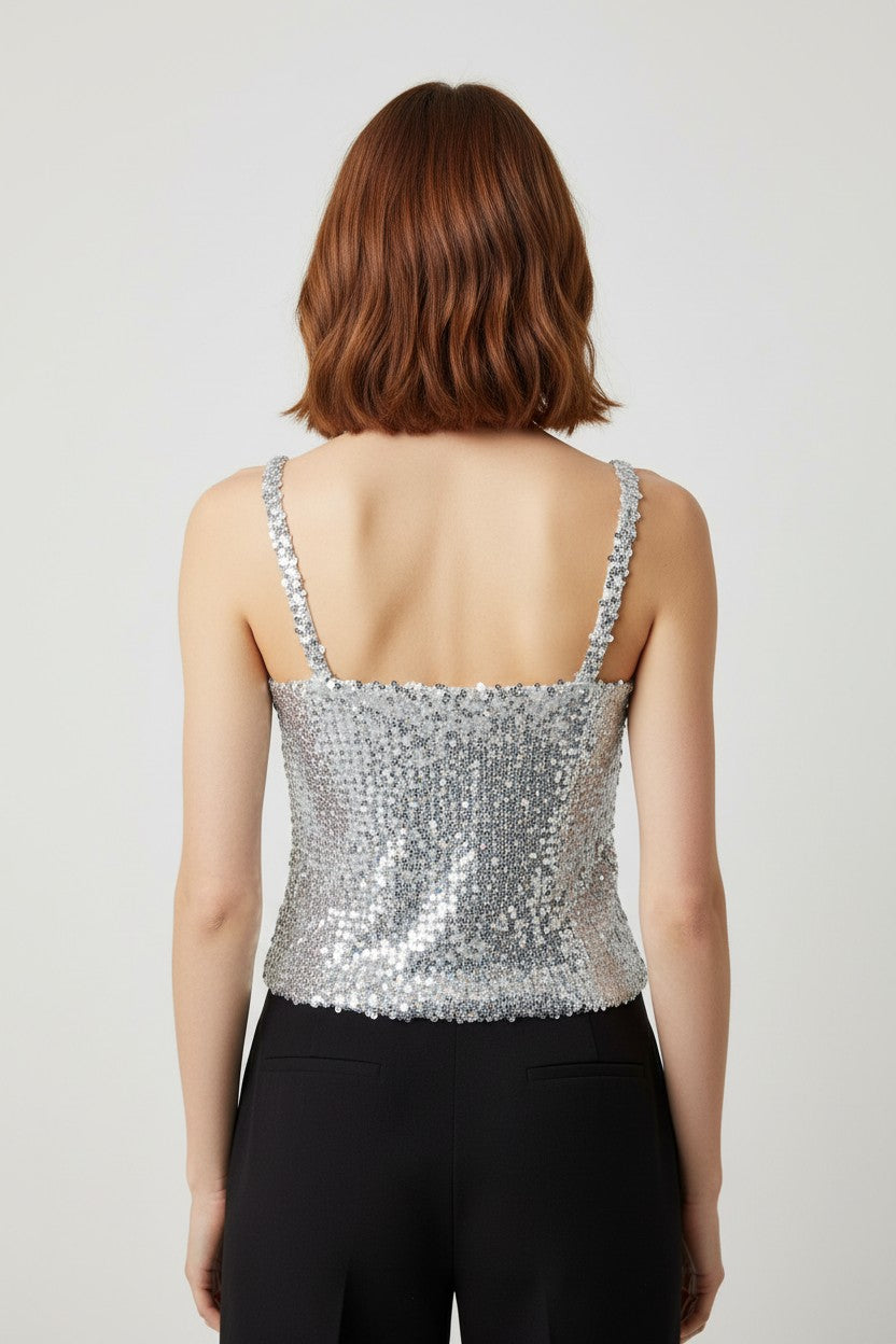 Damen Crop Top Silber Größe M