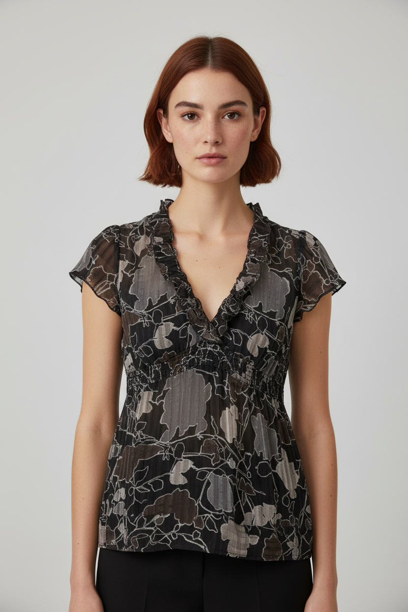 Bcbgmaxazria Damen Top Schwarz Grau Weiß Größe XS