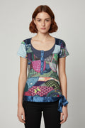 Desigual Damen Top Blau Mehrfarbig Größe S