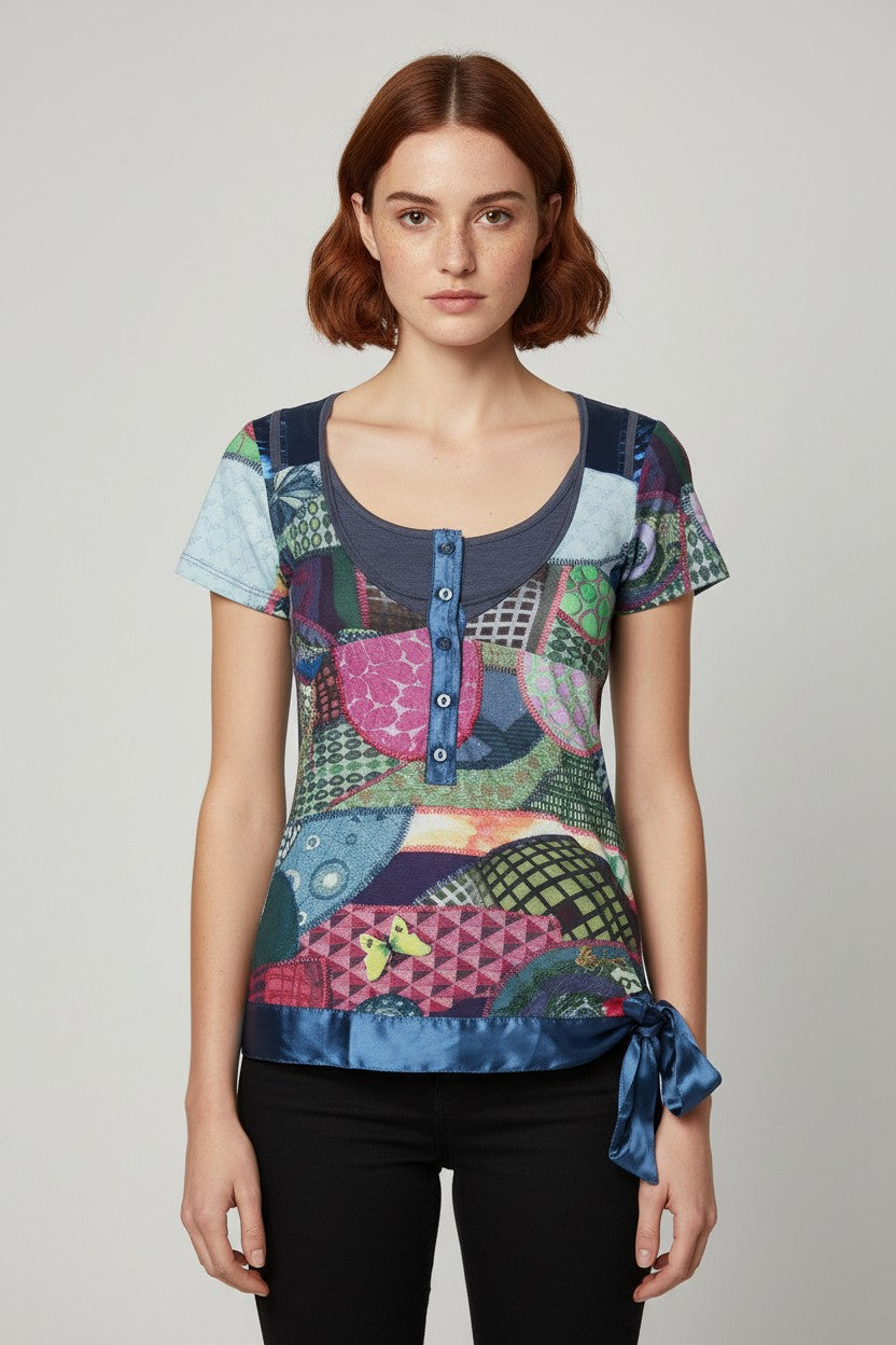Desigual Damen Top Blau Mehrfarbig Größe S