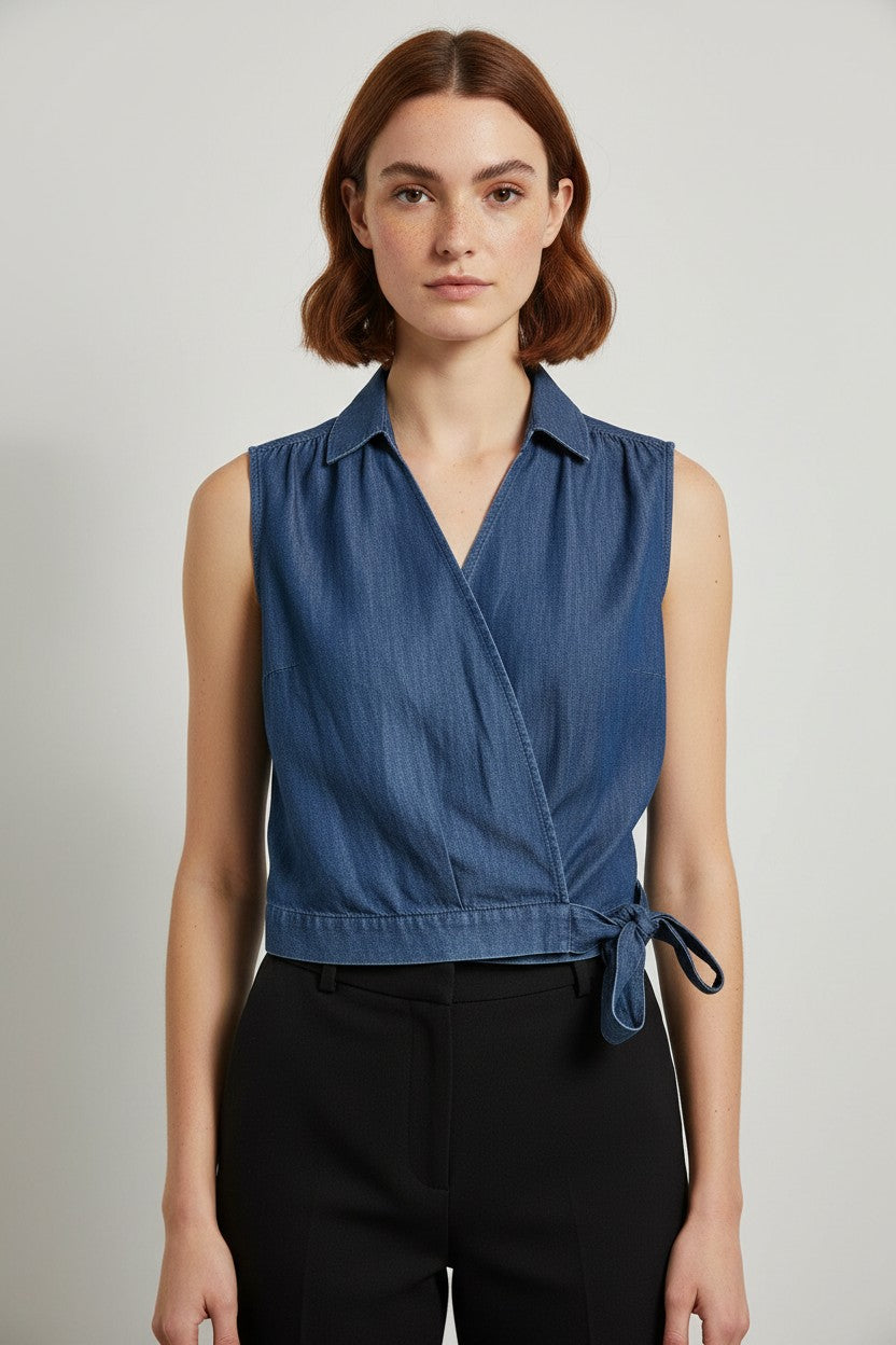 ESPRIT Damen Wickeltop Blau Größe XL