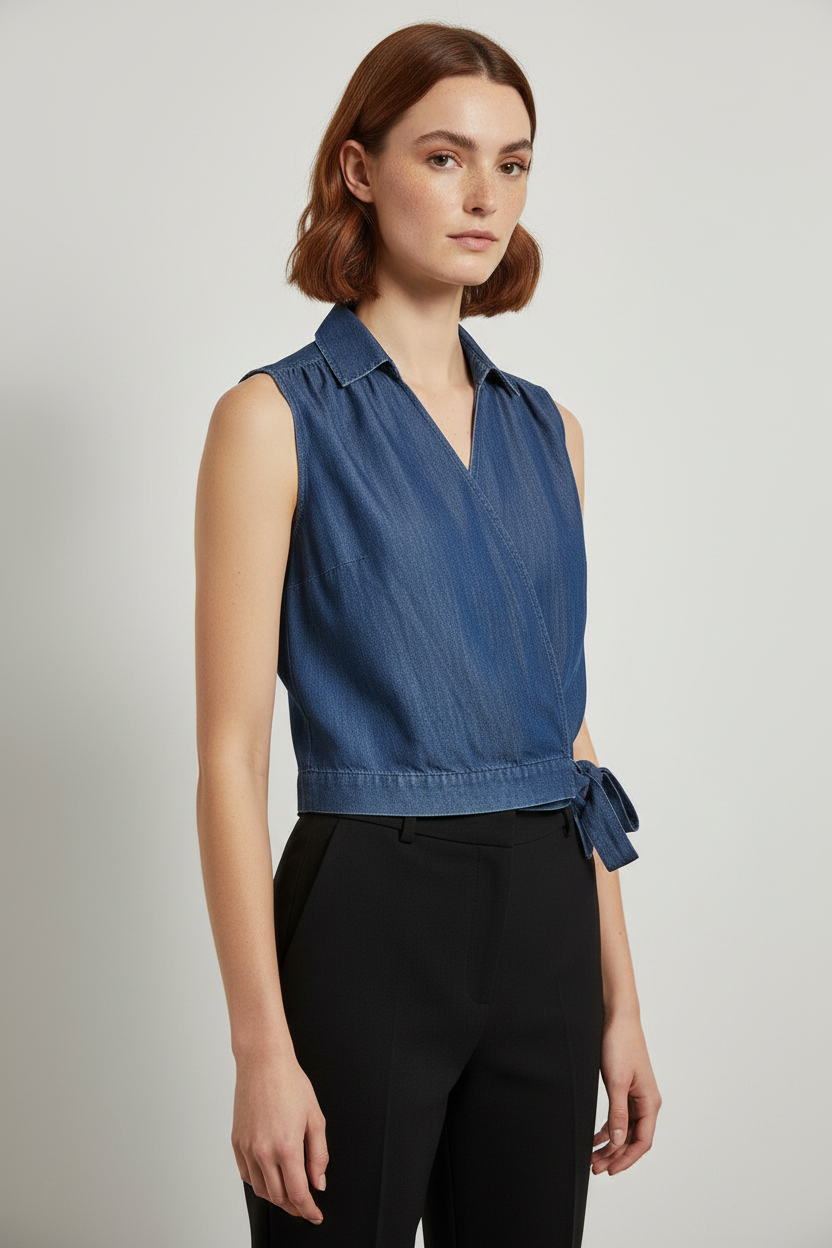 ESPRIT Damen Wickeltop Blau Größe XL