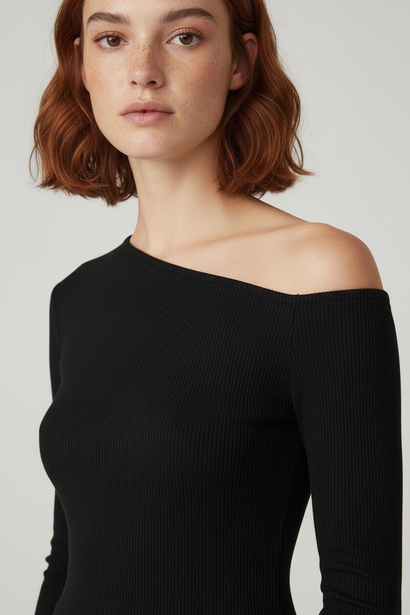 NA-KD Damen Off Shoulder Jersey Top Schwarz Größe S