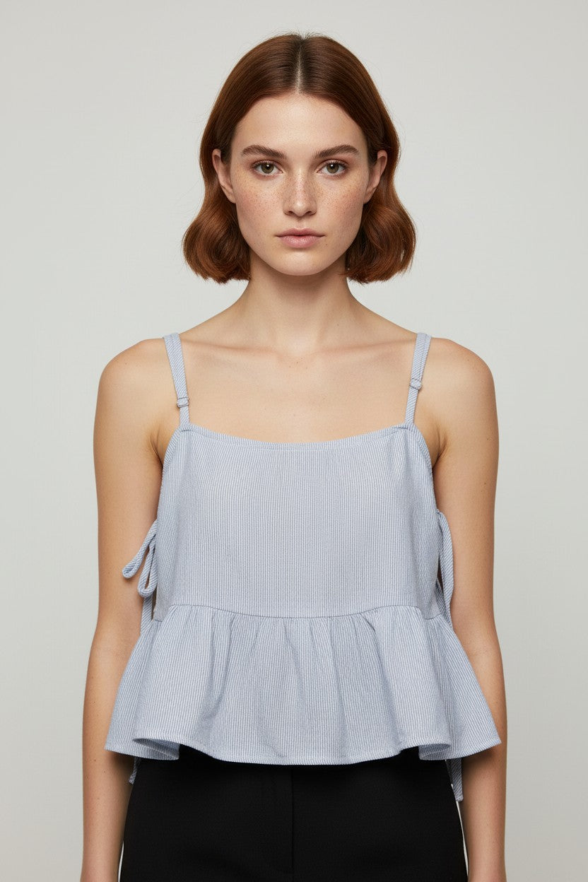 Stradivarius Damen Top Blau Weiß Größe M