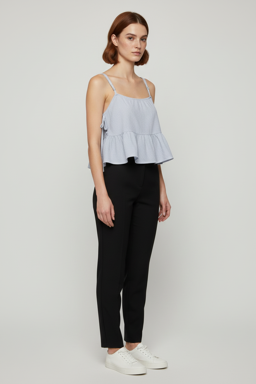 Stradivarius Damen Top Blau Weiß Größe M