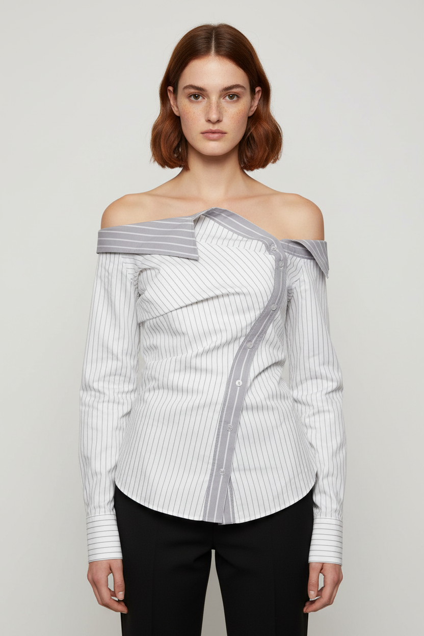 Zara Damen Top Weiß Grau Größe L