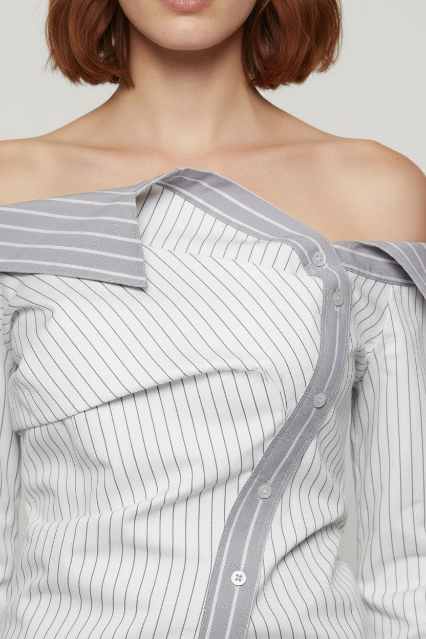 Zara Damen Top Weiß Grau Größe L