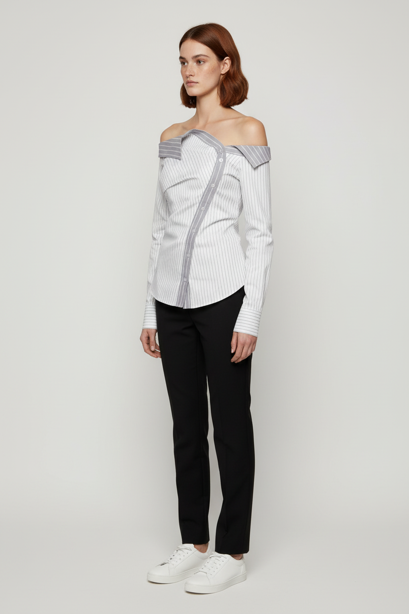 Zara Damen Top Weiß Grau Größe L