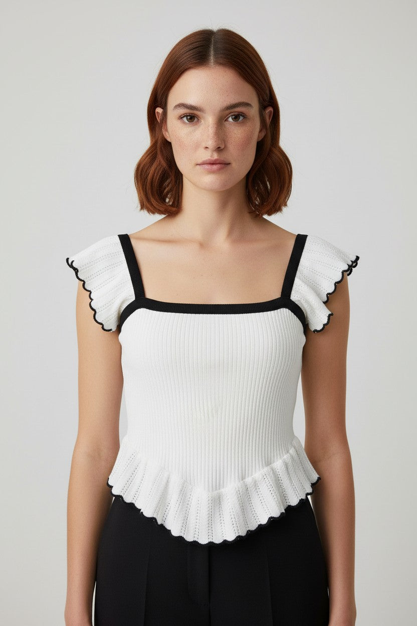 Zara Damen Top Weiß Schwarz Größe L