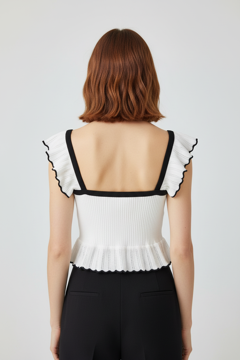 Zara Damen Top Weiß Schwarz Größe L